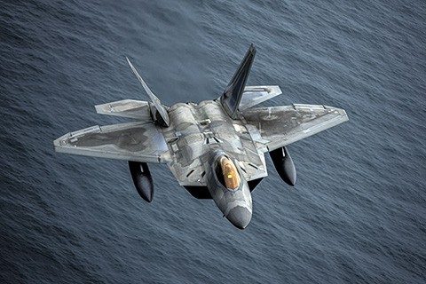 An F-22 Raptor, assigned to Alaska NORAD Region, participates in Operation NOBLE DEFENDER over the Gulf of Alaska, March 16, 2022. NOBLE DEFENDER is a NORAD air defense exercise in which U.S. forces integrate with other security and defense partners to ensure integrated deterrence and defend against threats from all avenues of approach. (U.S. Air Force photo by Senior Airman Joseph P. LeVeille)