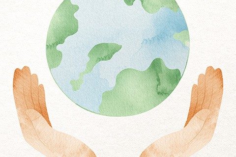 Earth hand cupping our planet design element